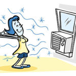 Cartoon character enjoying breeze coming from air conditioner